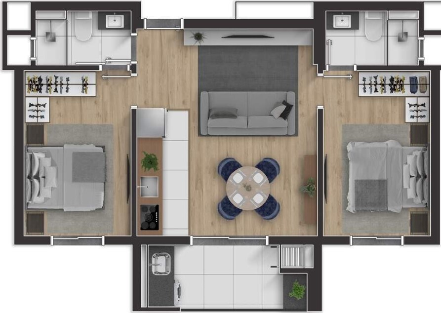 Planta 03 - 2 dorm 55 33m²