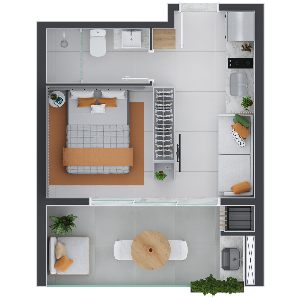 Planta 02 - 1 dorm 30 19m² - studio