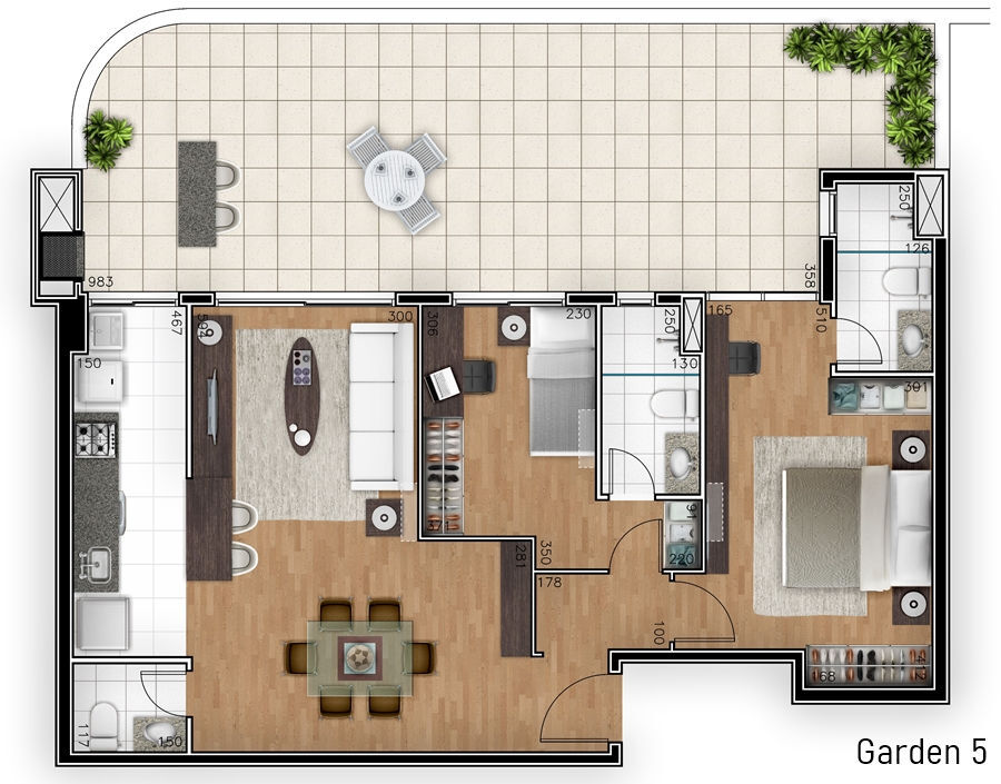 Planta 07 - 2 dorm 113m² - garden