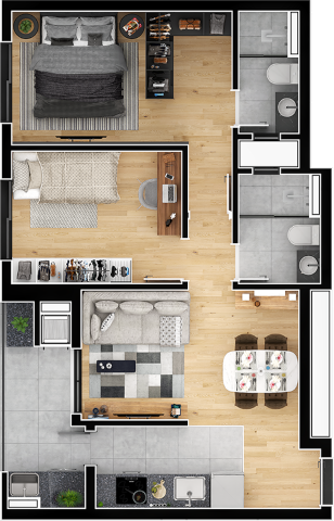 Planta 05 - 2 dorm 56 43m²