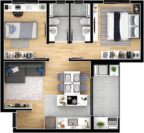 Planta 04 - 2 dorm 55 55m²