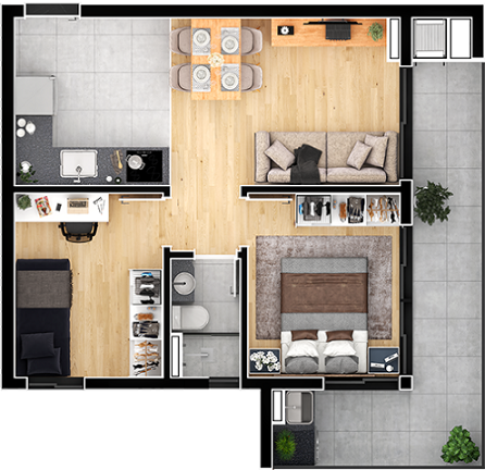 Planta 03 - 2 dorm 51 33m²