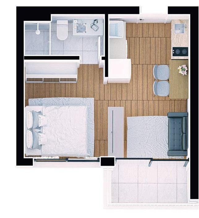 Planta 01 - 1 dorm 29 30m² - studio