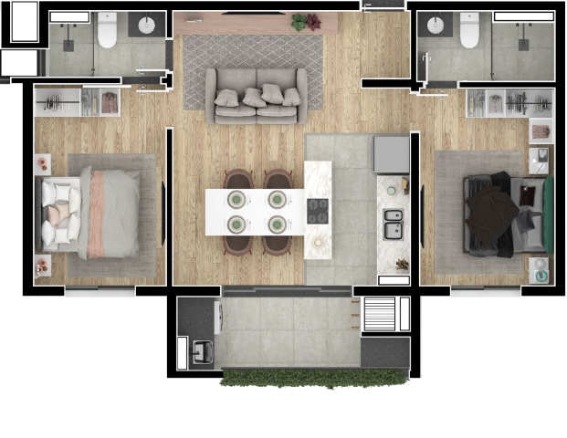 Planta 03 - 2 dorm 59 24m²