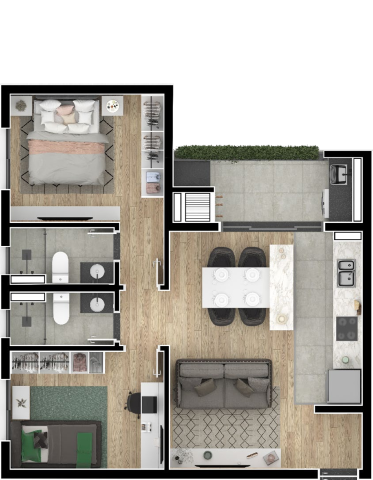 Planta 01 - 2 dorm 56 87m²