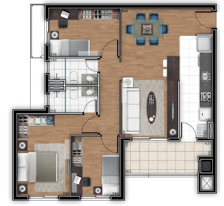 Planta 06 - 3 dorm 84m²