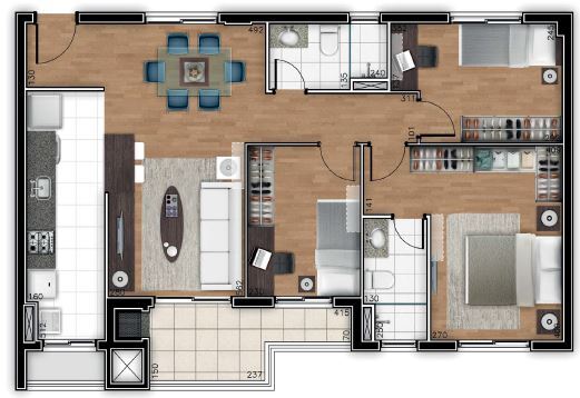 Planta 04 - 3 dorm 82m²