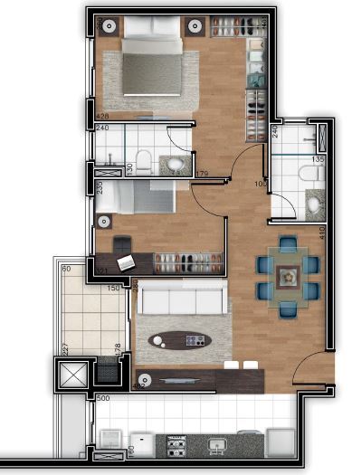 Planta 02 - 2 dorm 67m²