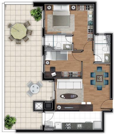 Planta 07 - 2 dorm 99m² - garden