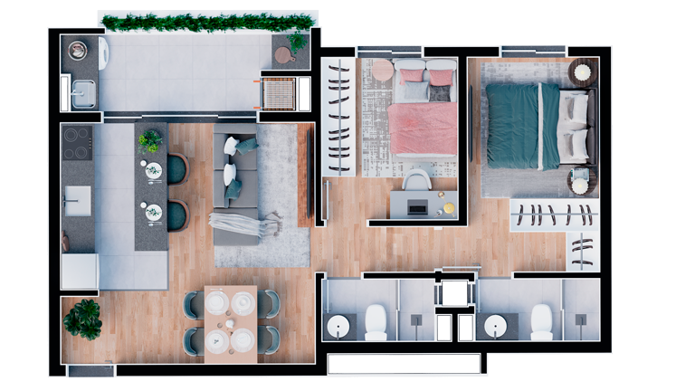 Planta 05 - 2 dorm 58 27m²