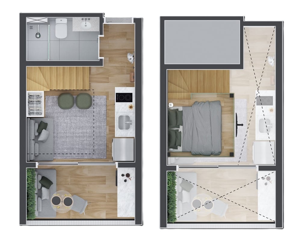 Planta 02 - 1 dorm 22m² - loft