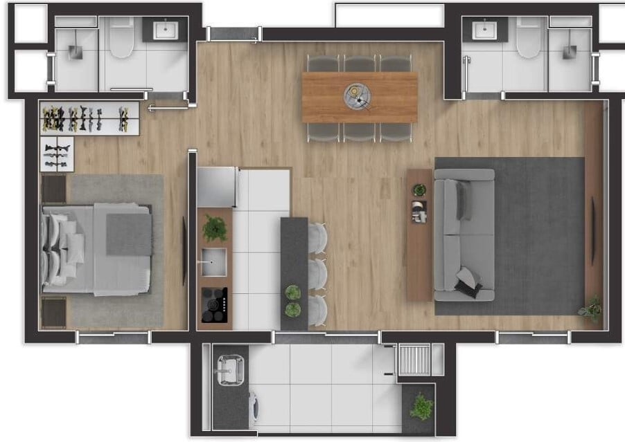 Planta 04 - 1 dorm 55 33m² - opção