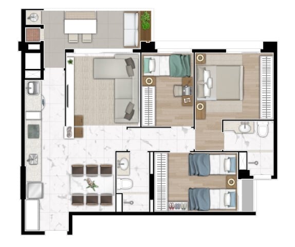 Planta 15 - 3 dorm 81m² - opção 4