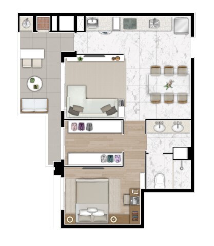 Planta 01 - 1 dorm 61m²