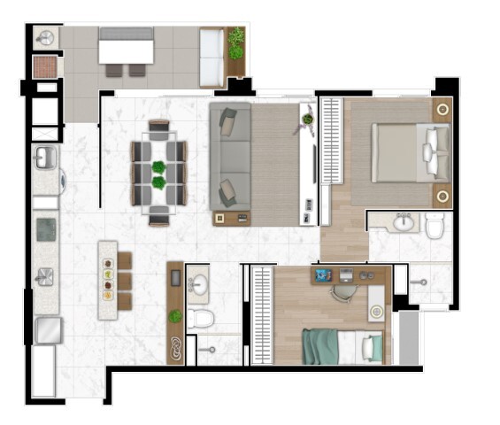 Planta 14 - 2 dorm 81m² - opção 3