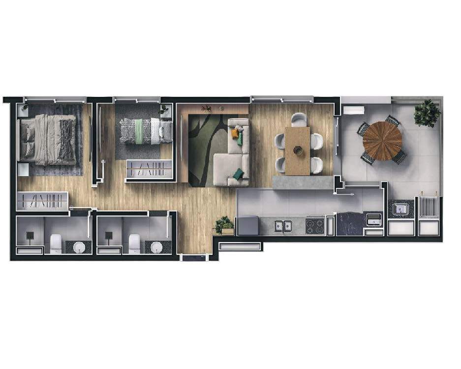 Planta 01 - 2 dorm 66m²