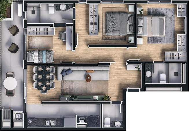 Planta 02 - 3 dorm 90m²