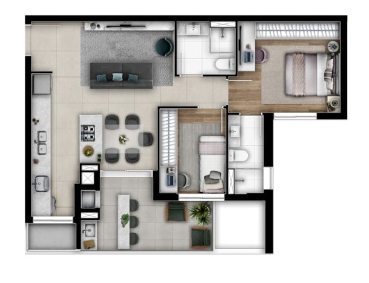 Planta 01 - 2 dorm 73m²