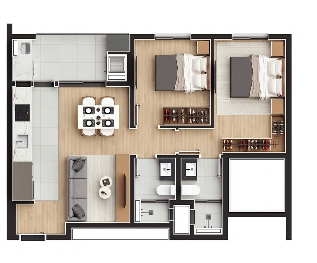 Planta 04 - 2 dorm 59 80m²