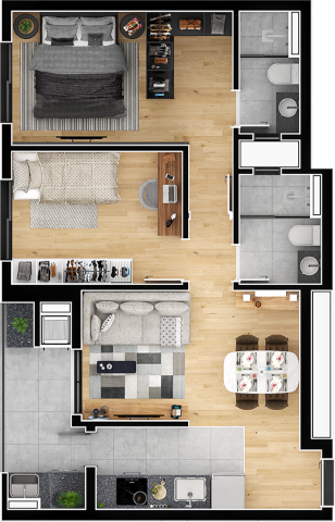 Planta 05 - 2 dorm 56 43m²