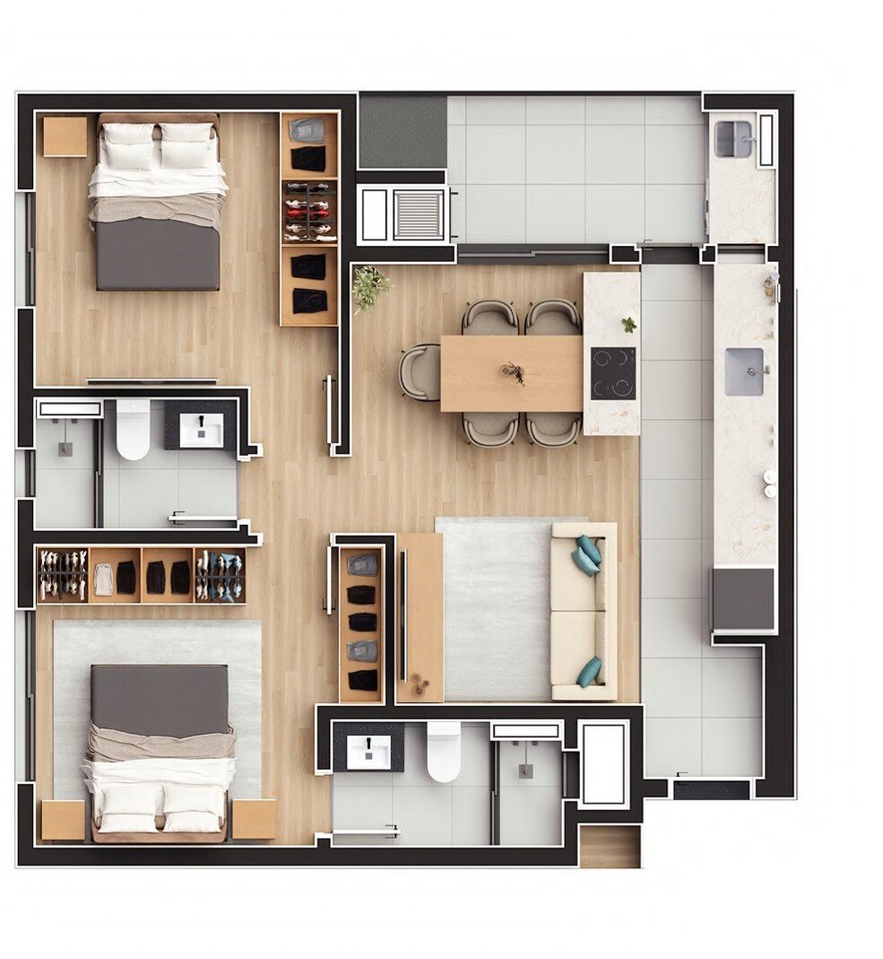 Planta 06 - 2 dorm 62 39m²