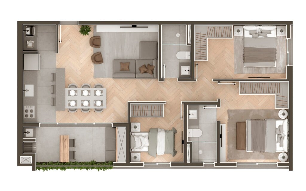 Planta 02 - 3 dorm 77 46m²