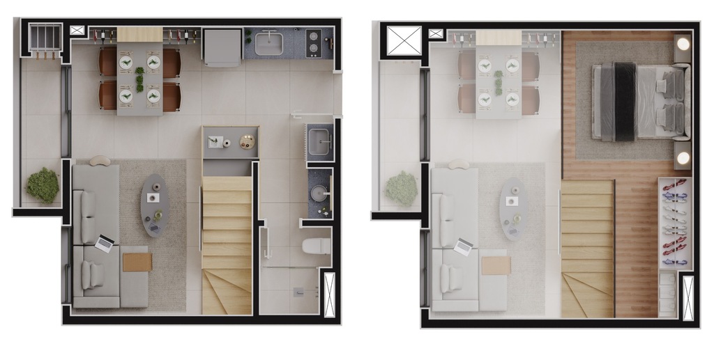 Planta 03 - 1 dorm 34m² - loft