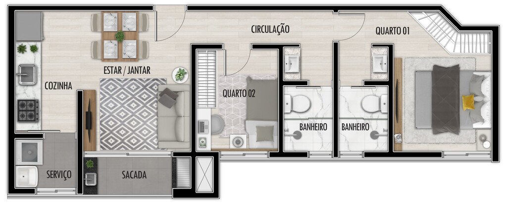 Planta 04 - 2 dorm 49 78m²