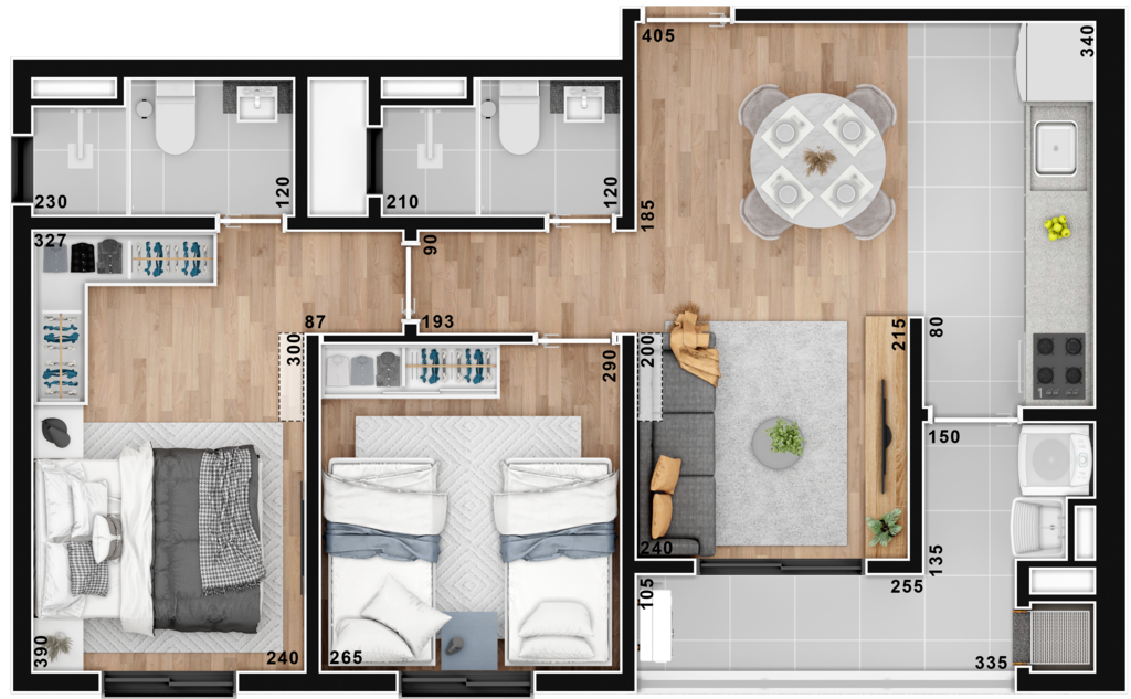 Planta 04 - 2 dorm 57 04m²