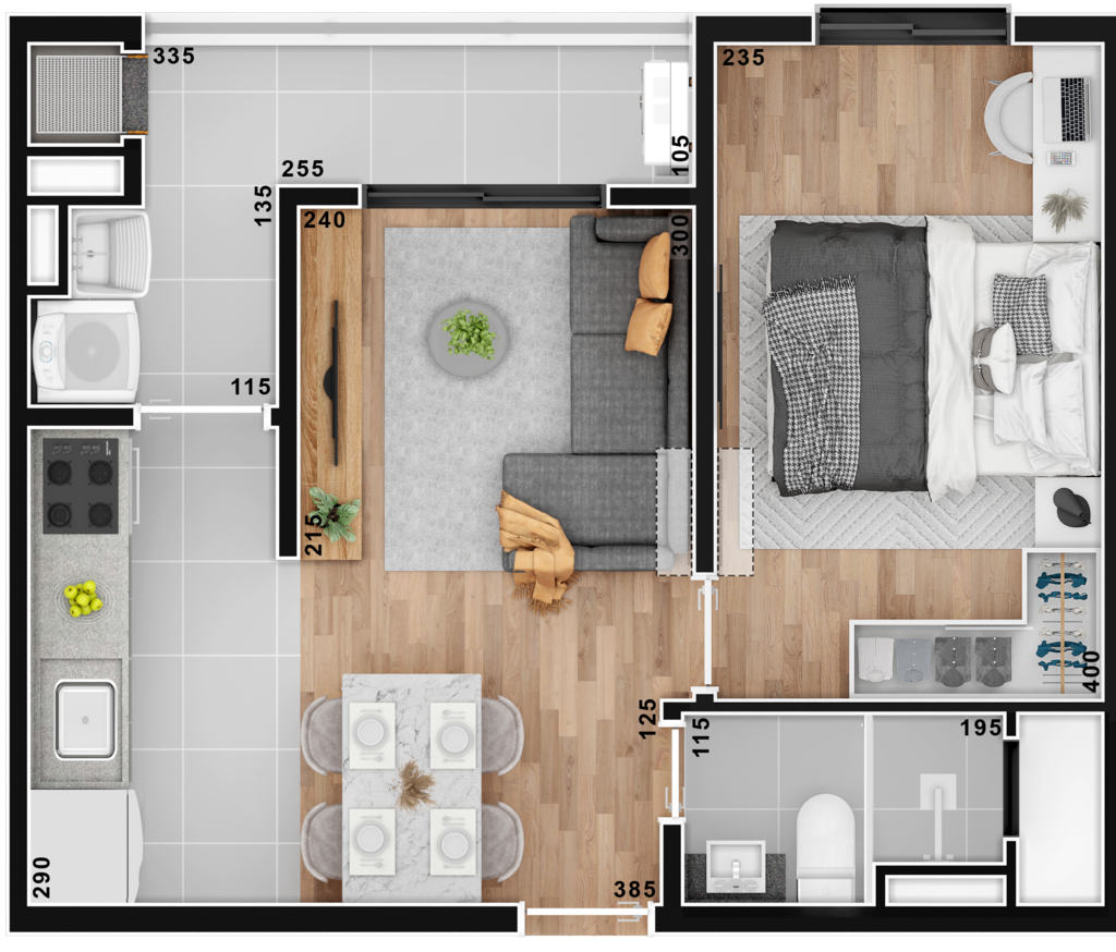 Planta 01 - 1 dorm 38 99m²