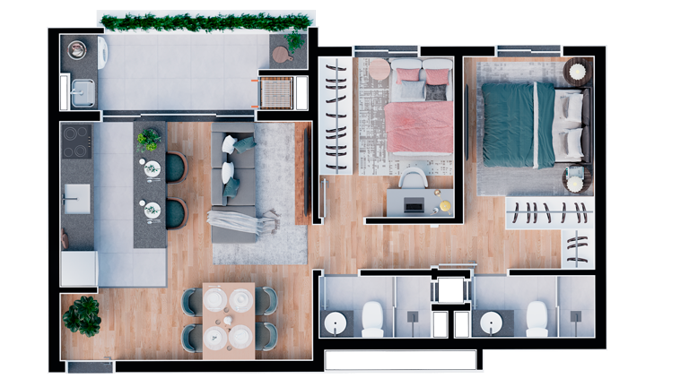 Planta 05 - 2 dorm 58 27m²