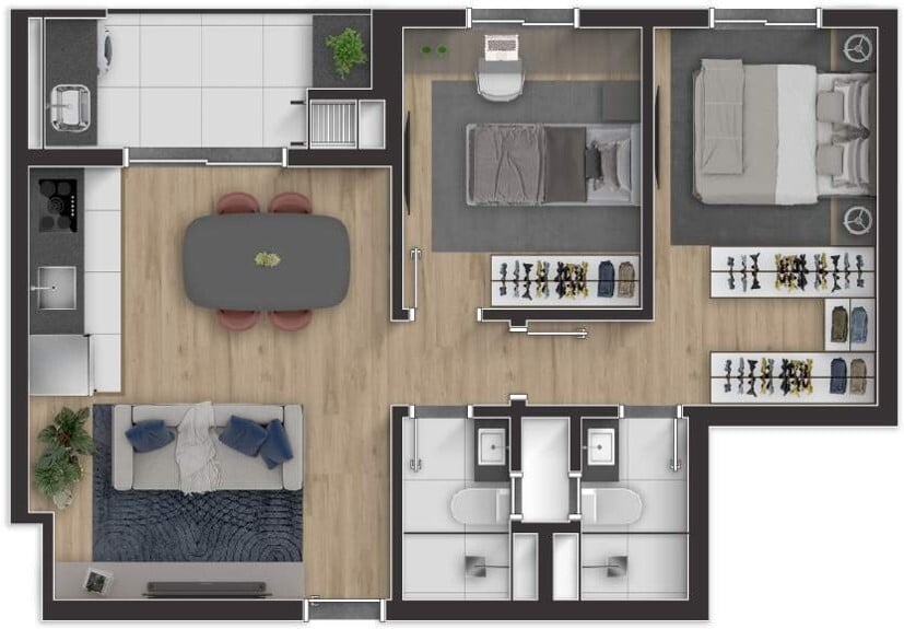 Planta 02 - 2 dorm 57 13m²