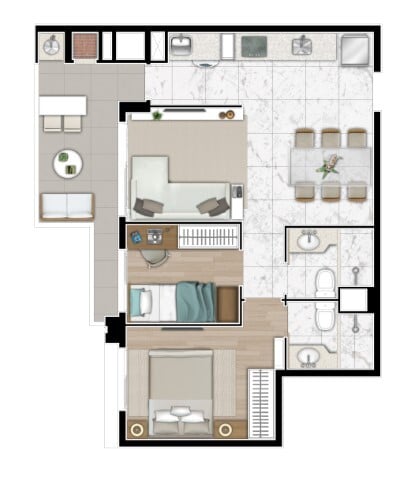 Planta 03 - 2 dorm 61m² - opção 2