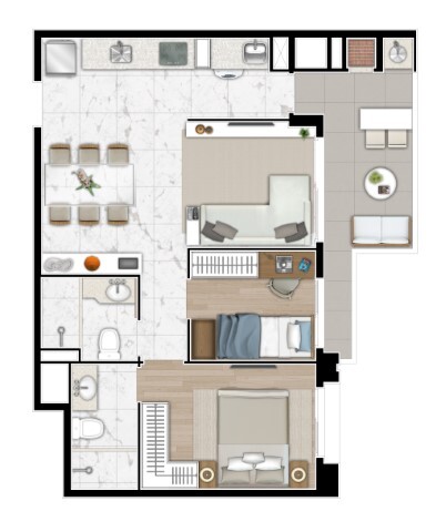 Planta 07 - 2 dorm 63m² - opção 2