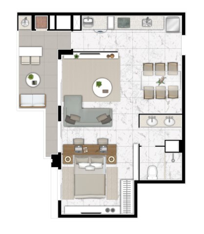 Planta 04 - 1 dorm 61m² - opção 3