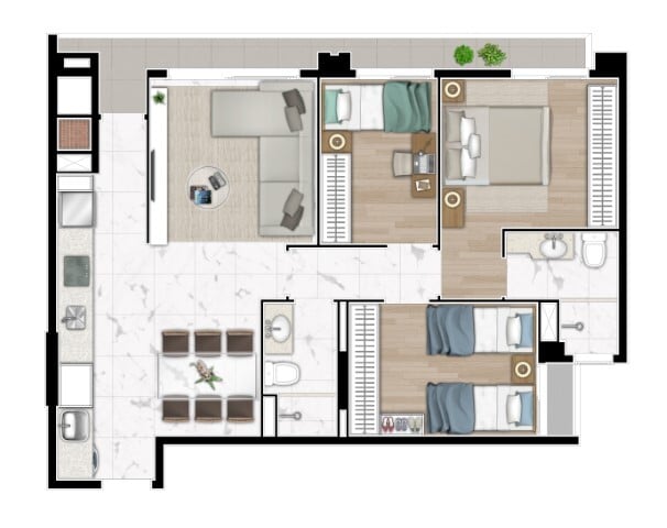 Planta 09 - 3 dorm 77m²