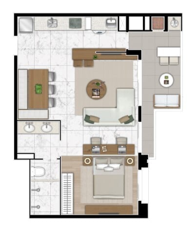 Planta 08 - 1 dorm 63m² - opção 3