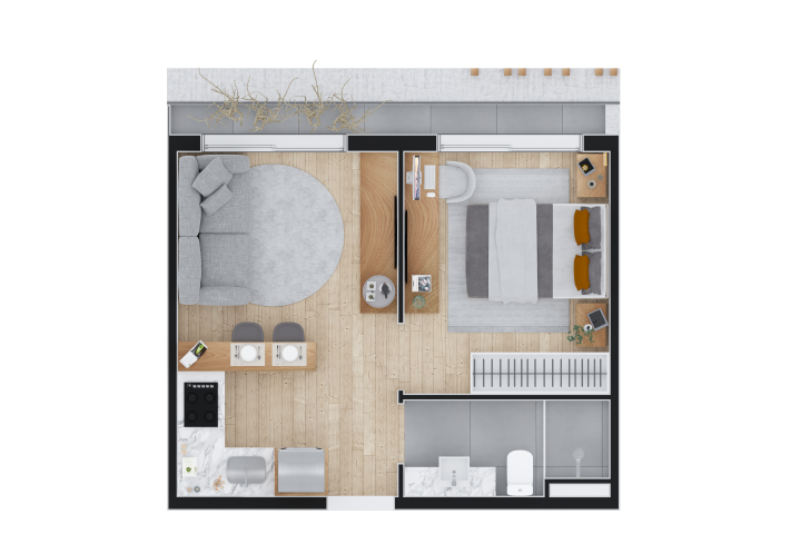 Planta 03 - 1 dorm 34m²