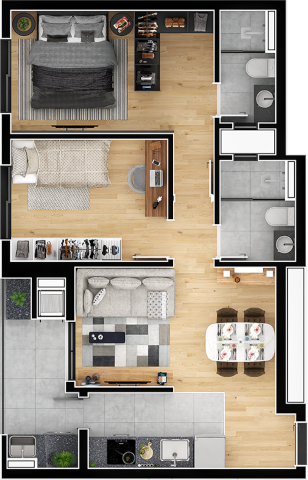 Planta 05 - 2 dorm 56 43m²