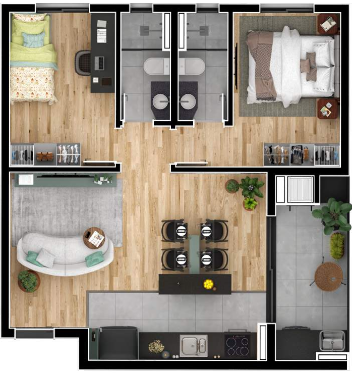 Planta 07 - 2 dorm 61 94m²