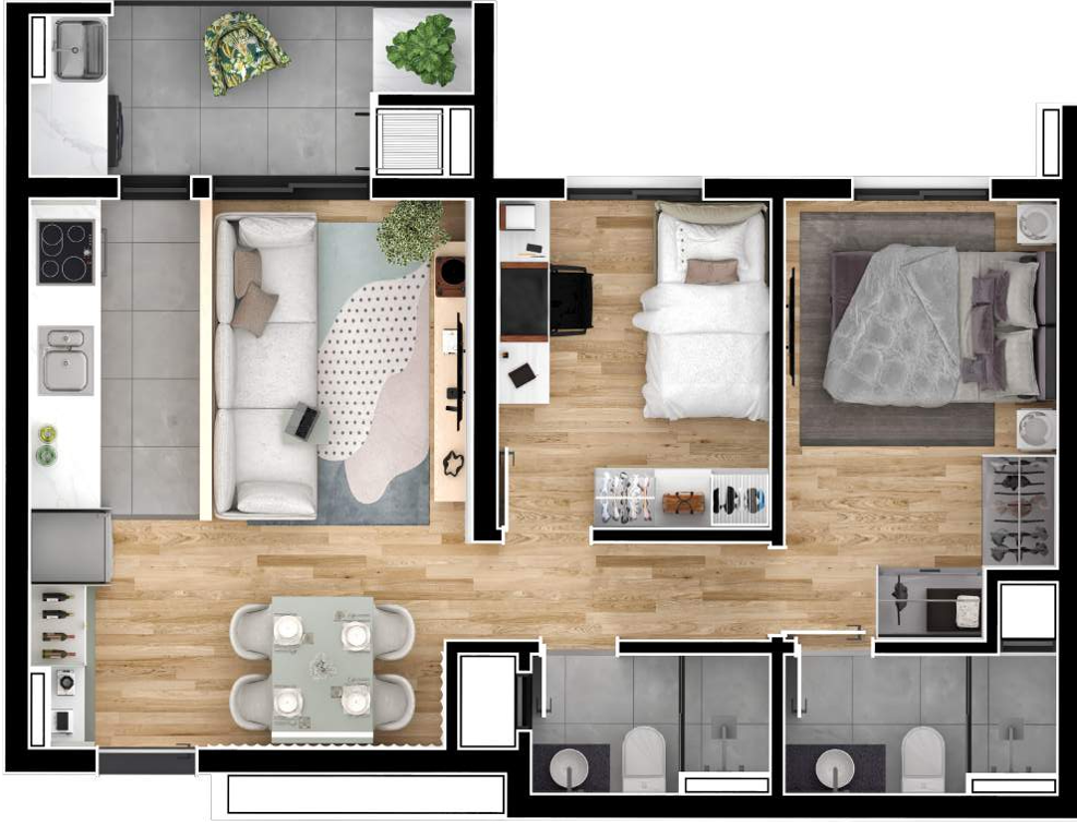 Planta 05 - 2 dorm 56 94m²