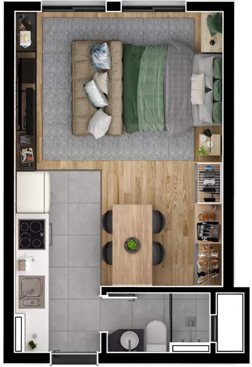 Planta 01 - 1 dorm 27 61m² - studio