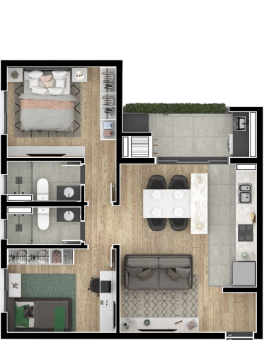 Planta 01 - 2 dorm 56 87m²