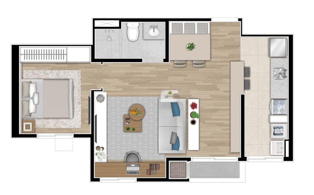 Planta 04 - 1 dorm 44 35m² - opção