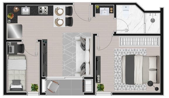 Planta 02 - 2 dorm 36m²