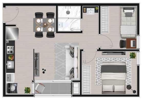 Planta 04 - 2 dorm 43m²