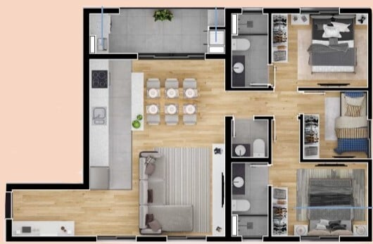 Planta 09 - 3 dorm 71 60m²