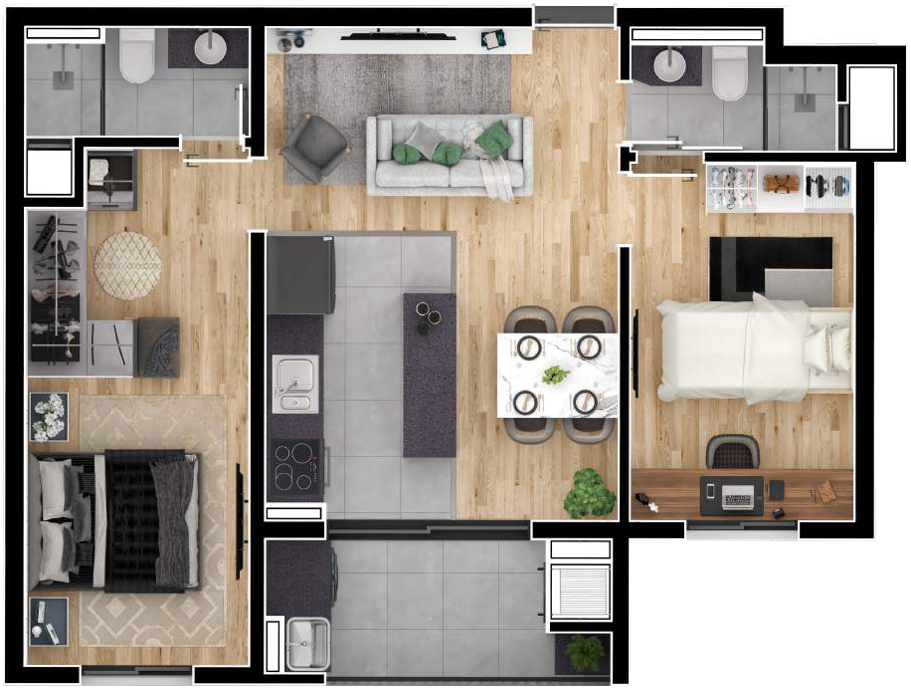 Planta 06 - 2 dorm 51 18m²