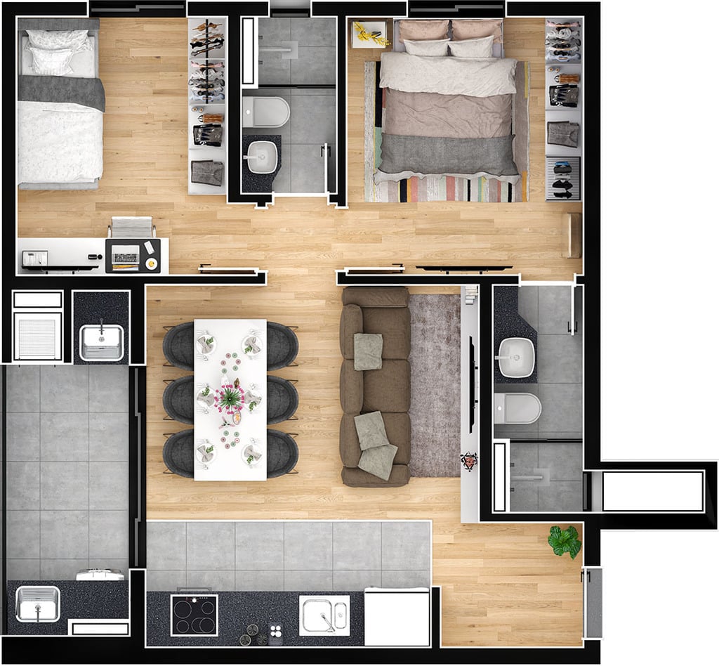 Planta 07 - 2 dorm 59 03m²