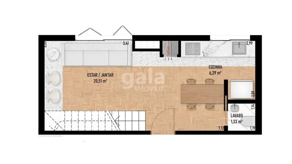 Planta 01 - 1 dorm 74,44m - duplex - inferior